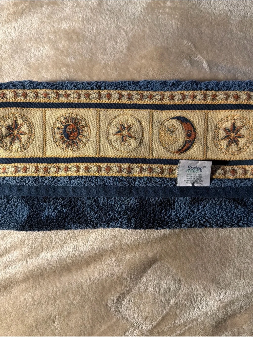 Spring Maid Contour hourglass Celestial Star & Moon Blue 100% Cotton Hand Towel